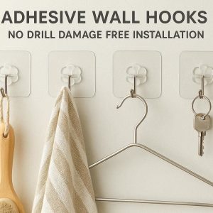 2 Adhesive Wall Hooks No Drill Damage Free Installation for Renters